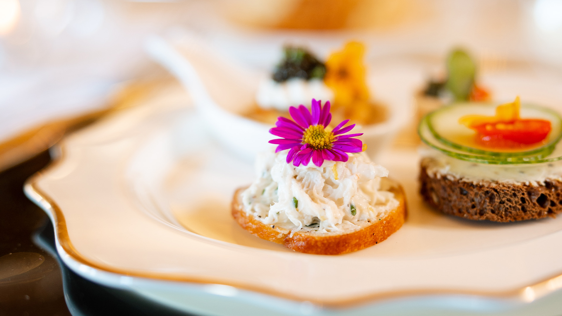 high tea pink floral light bites